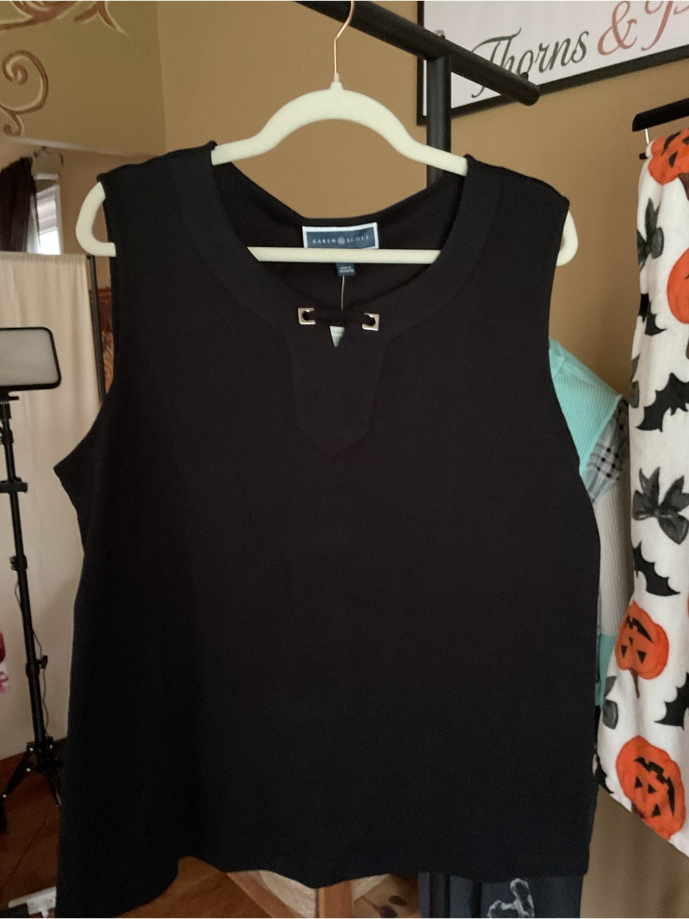 Karen Scott Black Sleeveless Tank with Metal Accent